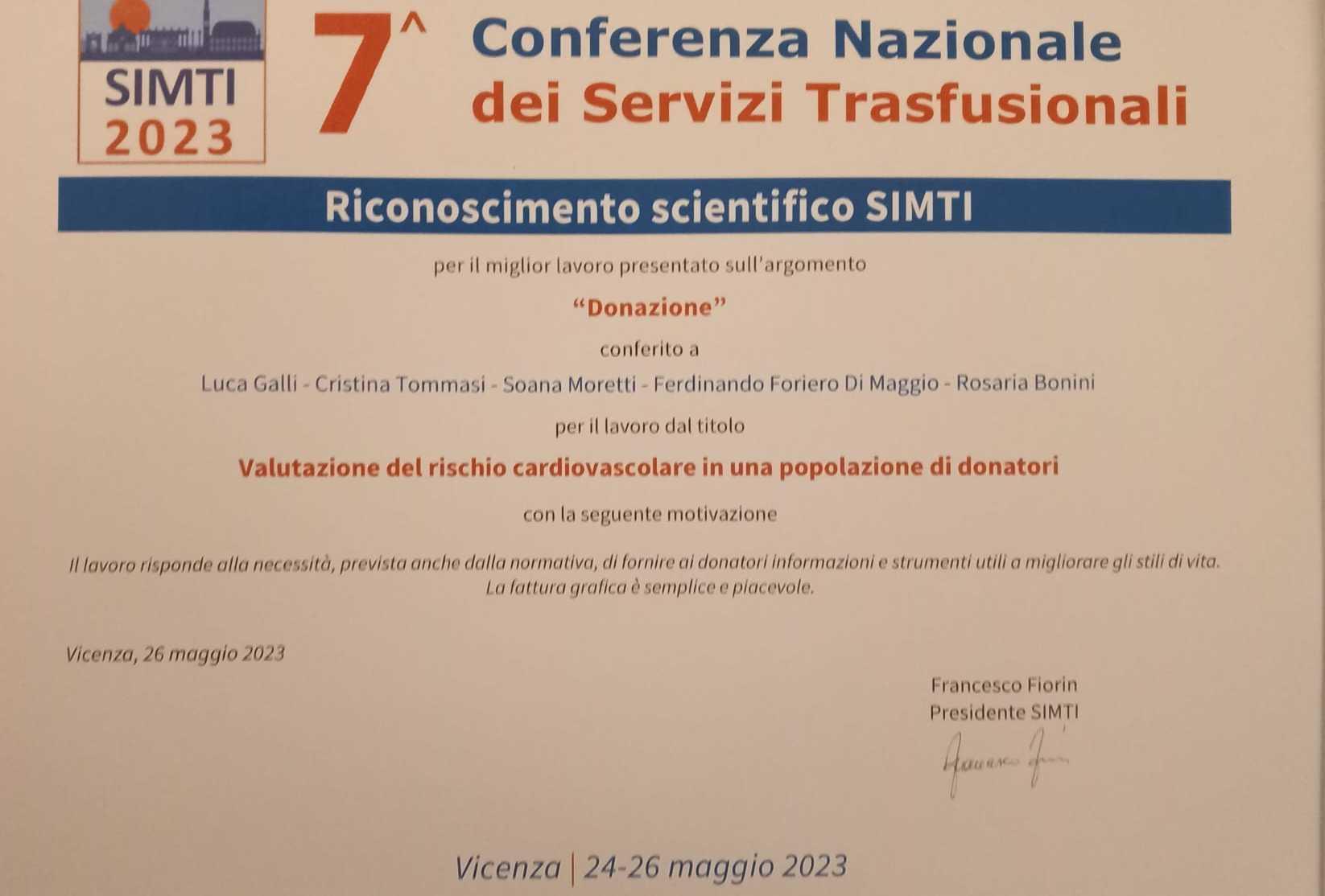 Al Centro Trasfusionale Arriva Il Riconoscimento A Carattere Nazionale