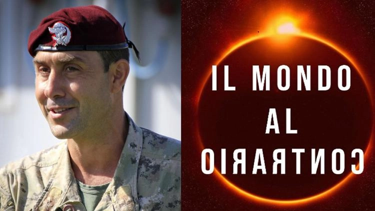 Il generale Roberto Vannacci e la copertina del suo libro 'Il mondo al contrario'