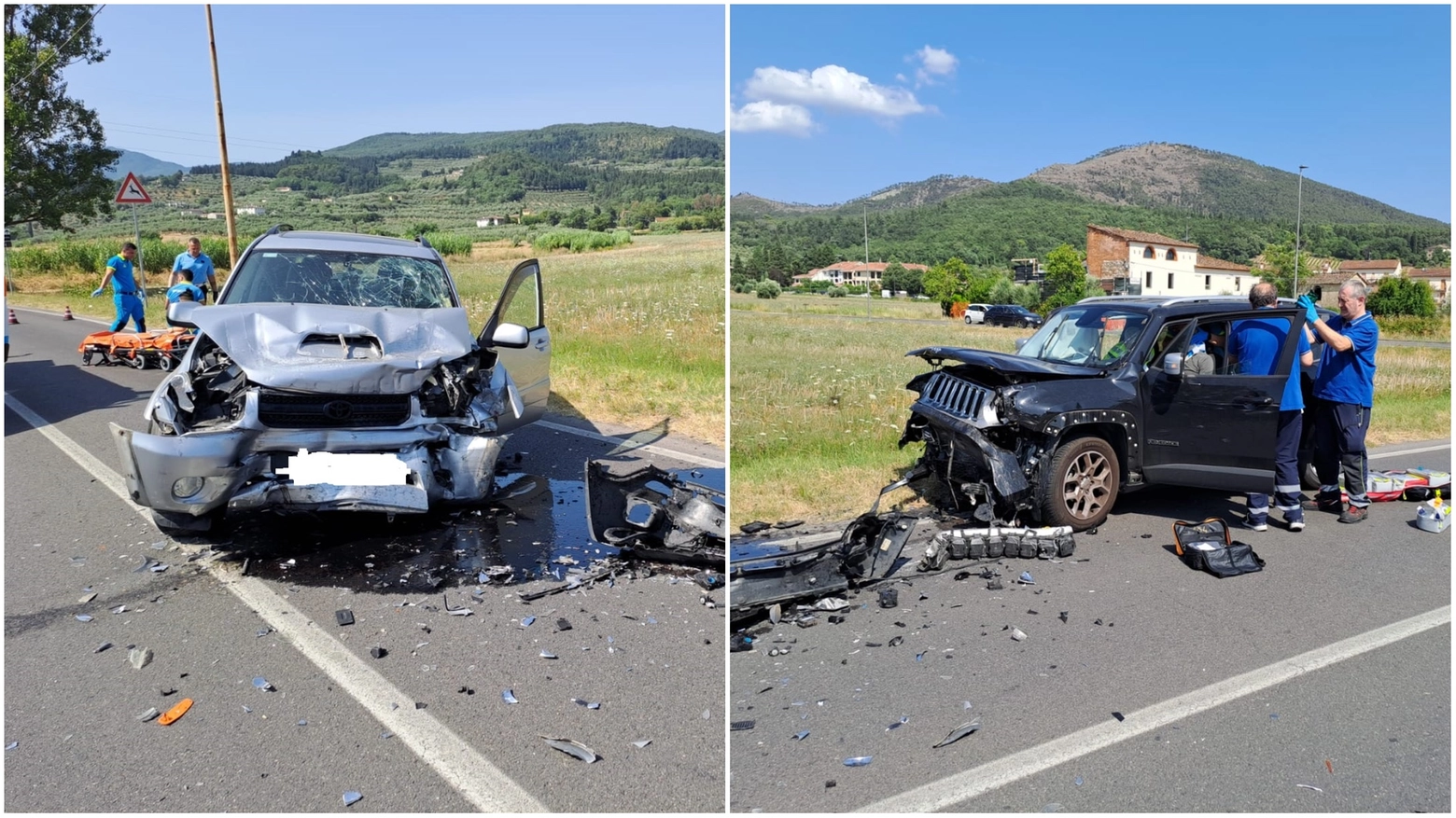Le auto coinvolte nell'incidente a Montemurlo