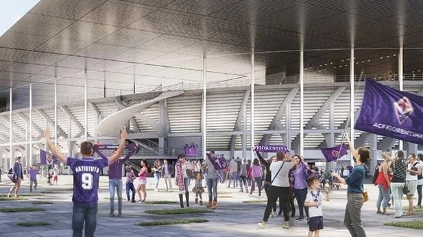 Il rendering del nuovo stadio Artemio Franchi così come lo ha immaginato il Comune