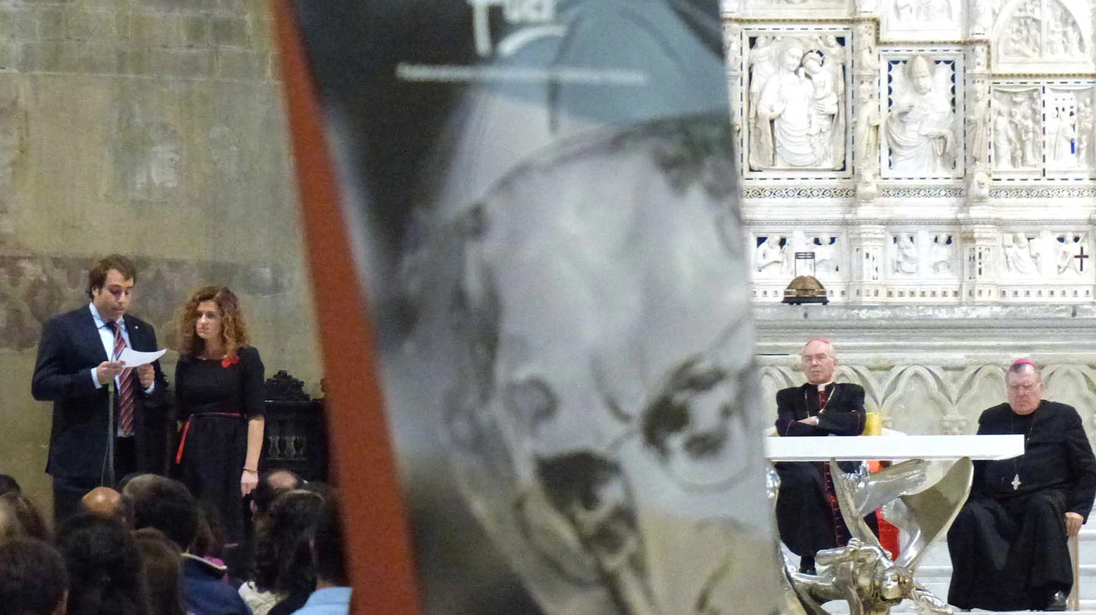 Convegno su Papa Montini: a destra il Cardinale Re e il Vescovo Fontana