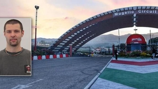 L’ingresso dell’autodromo del Mugello e nel riquadro la vittima, Nicola Sartori