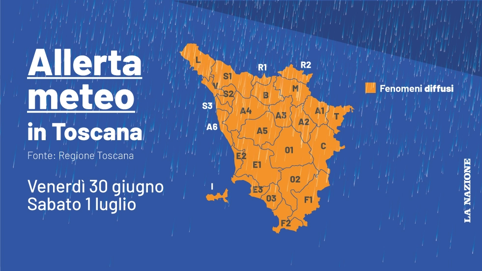 Allerta meteo in tutta la Toscana per venerdì 30 giugno: codice arancione