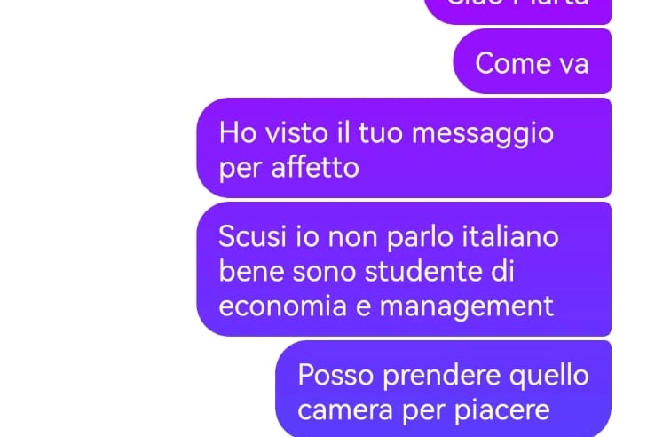 Un messaggio di Rahat alla finta affittuaria