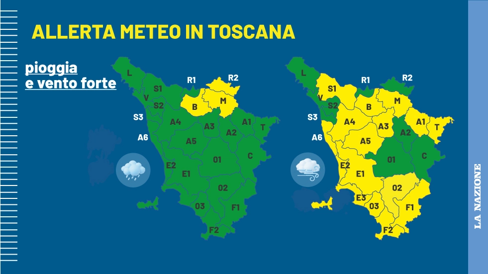 Allerta meteo in Toscana per pioggia e vento forte