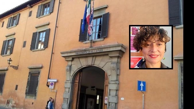 Il rettorato di Piazza San Marco e nel riquadro la professoressa Claudia Pieralli morta all'età di 44 anni