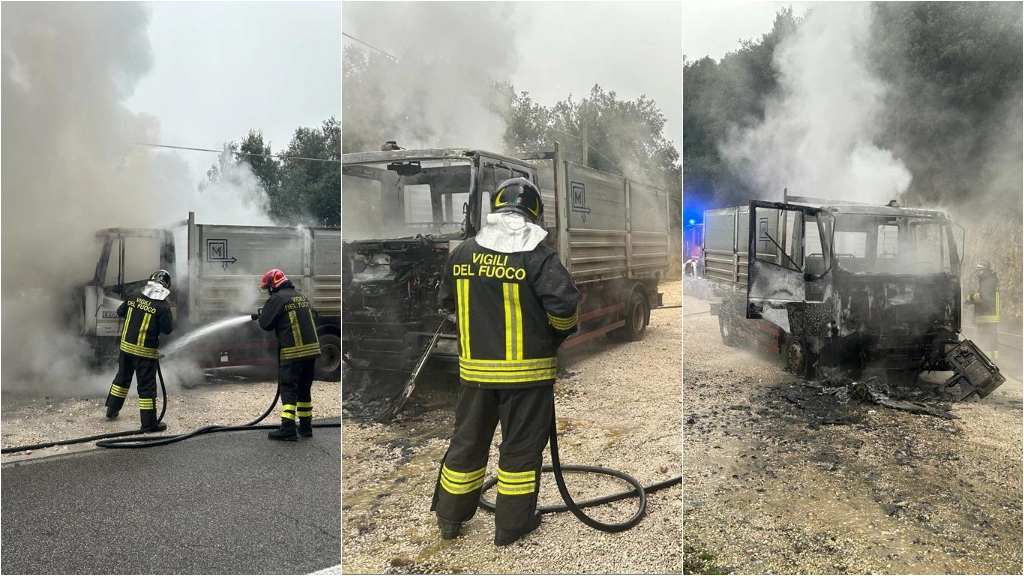 Il camion bruciato ad Amelia