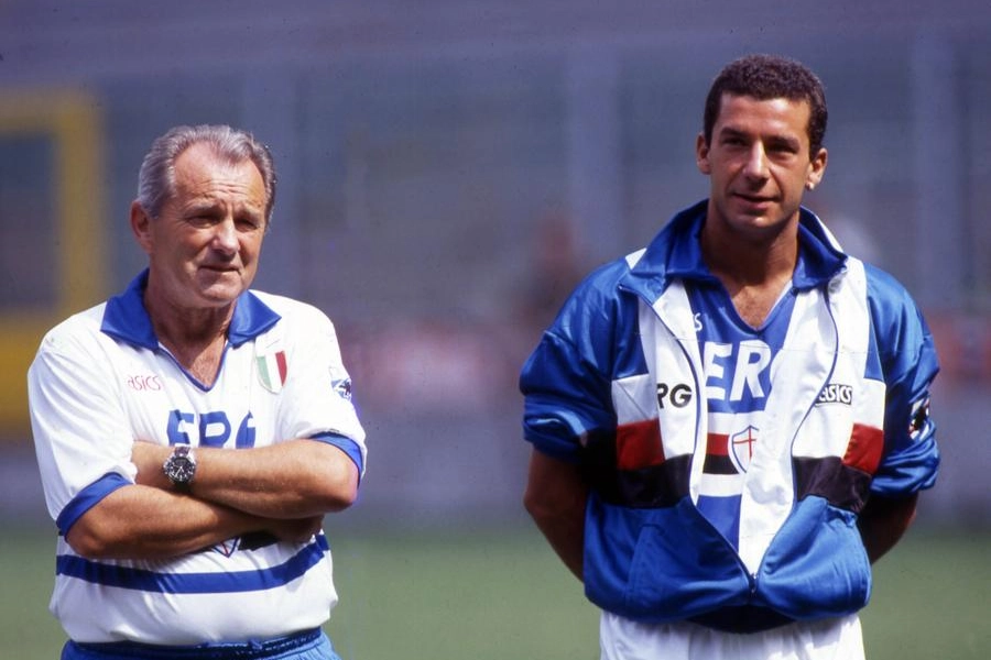 Gianluca Vialli con l'allenatore Vujadin Boskov  