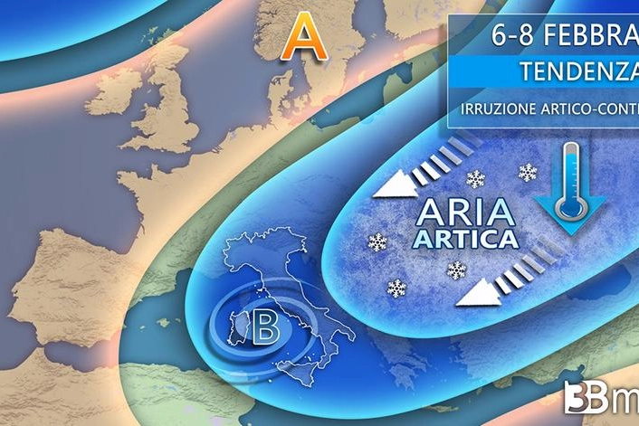 Il freddo in arrivo (elaborazione 3BMeteo)