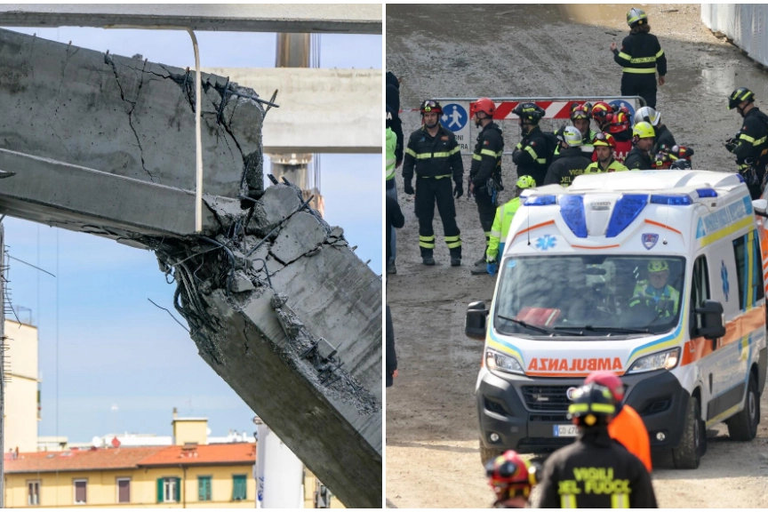 La colonna spezzata e un momento dei soccorsi (Fotocronache Germogli)