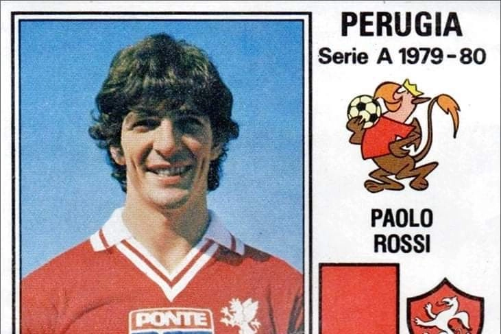 La figurina "Panini" di Paolo Rossi con la maglia del Perugia