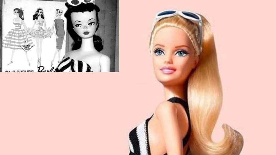 Barbie e una foto della prima bambola del 1959