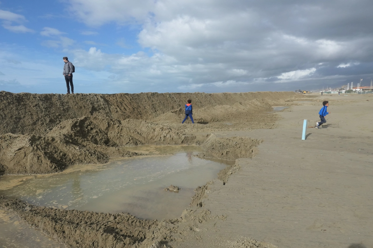 La barriera di sabbia a Viareggio (foto Umicini)