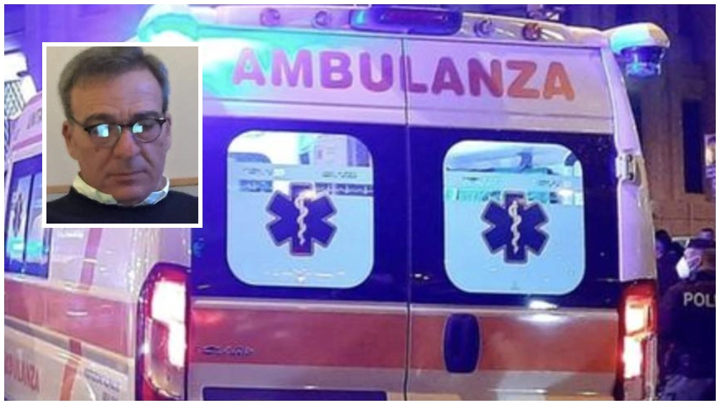 Un'ambulanza e, nel riquadro, la vittima