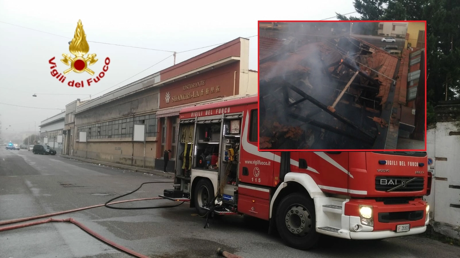 Incendio al ristorante cinese (foto Vigili del Fuoco)