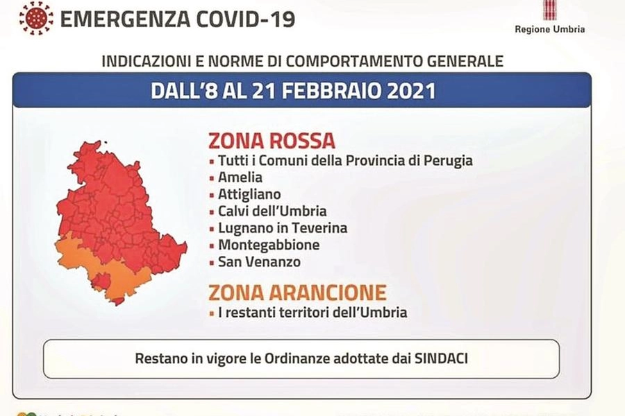 La mappa dell'Umbria in rosso e arancione