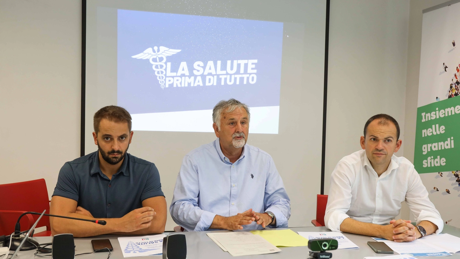 La conferenza stampa del Pd con Emiliano Fossi, Vincenzo Ceccarelli, Marco Niccolai (Cabras/New Press Photo)