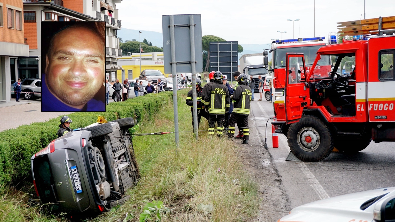 La scena dell'incidente. Nel riquadro la vittima (Foto Acerboni / FotoCastellani)