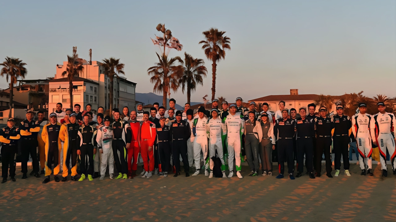 Foto di gruppo, scattata a Viareggio, dei piloti che parteciperanno al rally