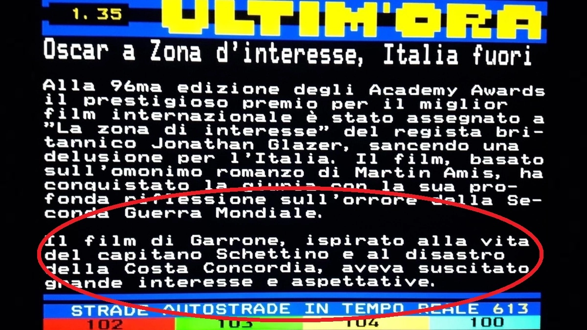 L'errore su Televideo: "Il film di Garrone ispirato alla vita del capitano Schettino e al disastro della Costa Concordia"