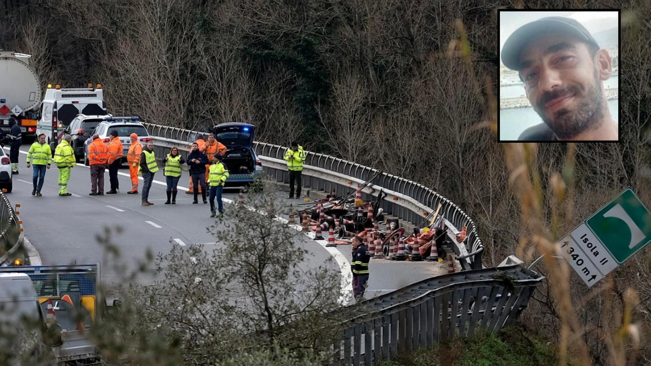 Il luogo dell'incidente (foto Massimo Pasquali) e, nel riquadro, Valentino Delfino