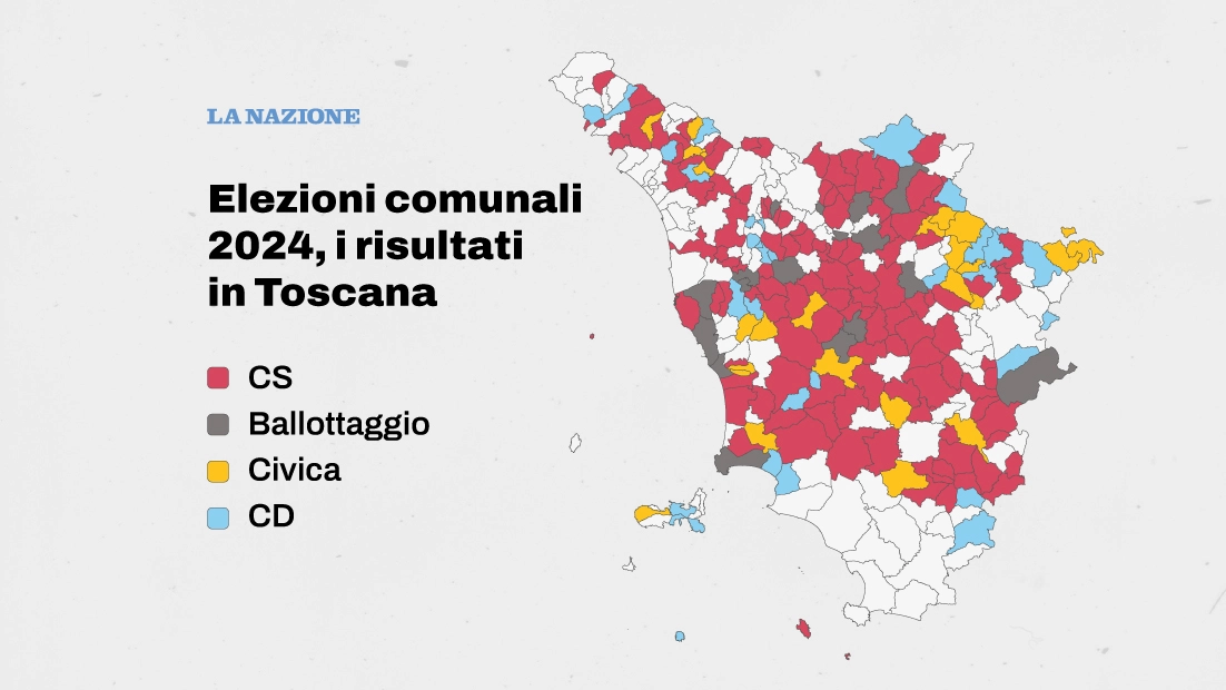 Elezioni comunali 2024, i risultati in Toscana (Dati elaborati da Anci, flourish map)
