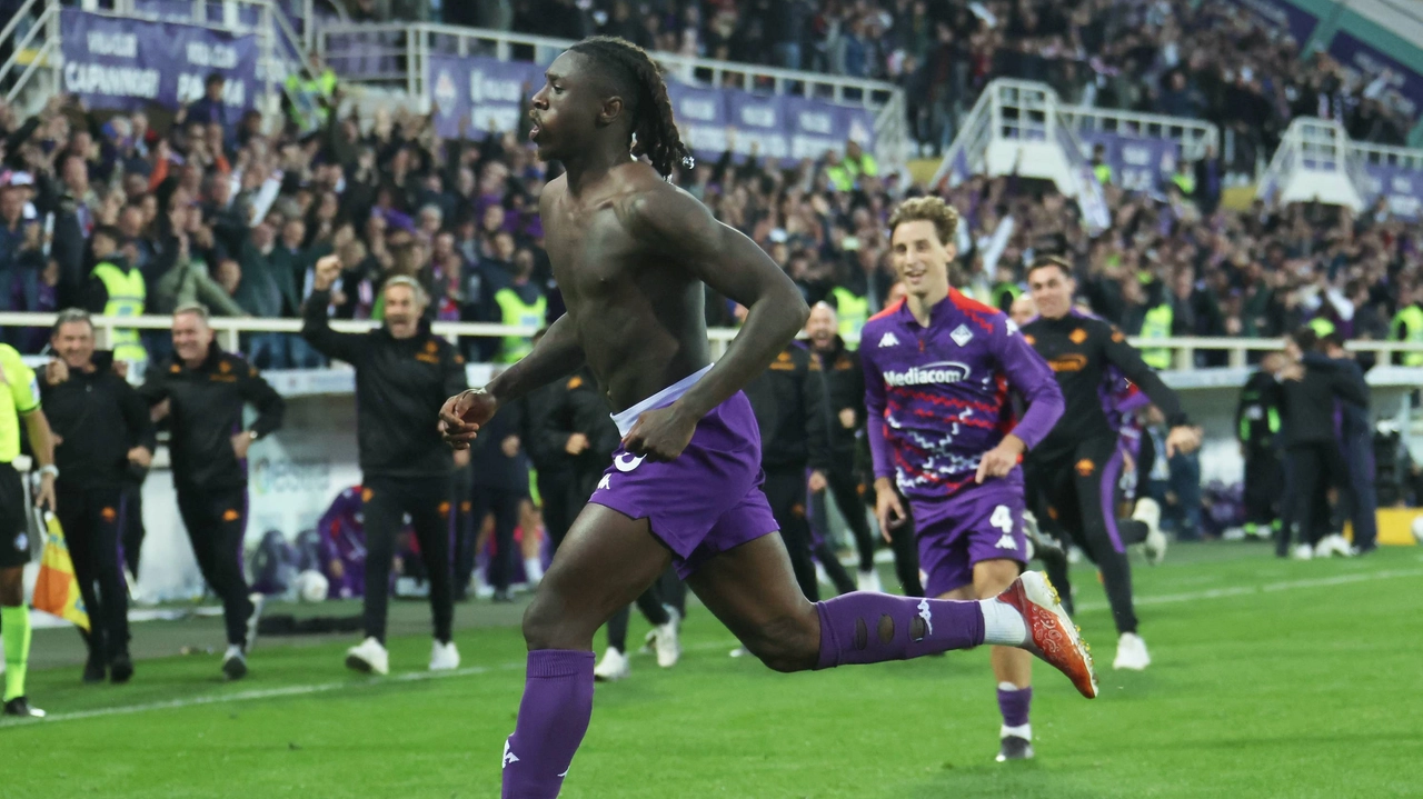 L'esultanza di Kean: è lui l'uomo partita della Fiorentina nella sfida contro il Verona (Fotocronache Germogli)