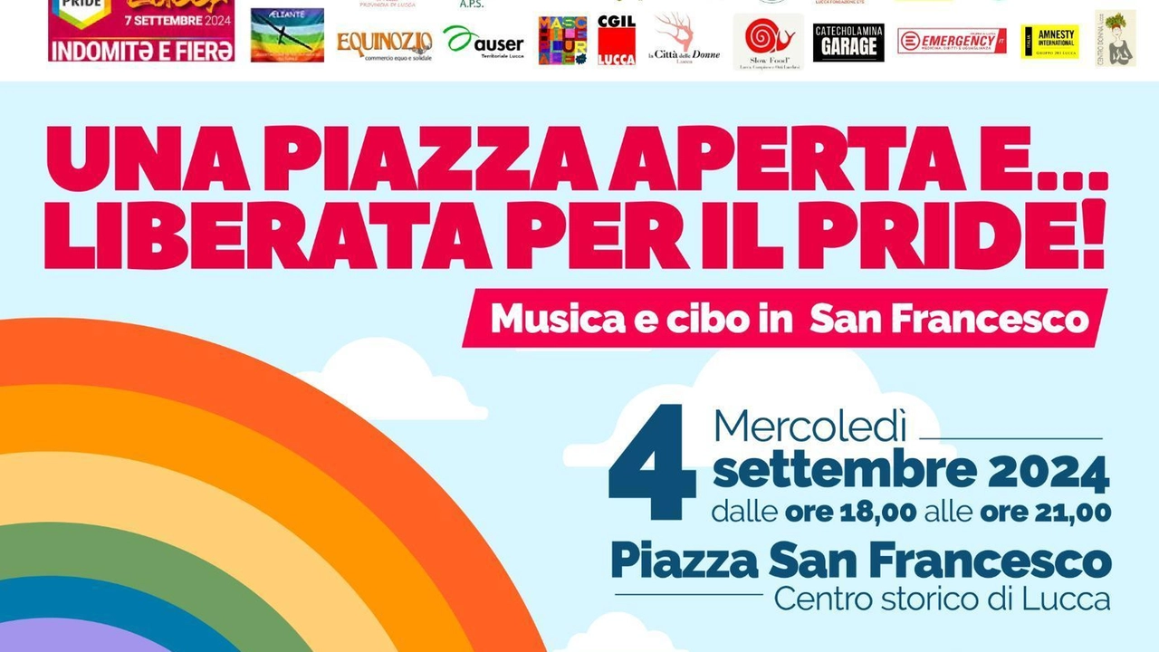 Il volantino della festa di piazza San Francesco con i loghi delle venti associazioni che hanno promosso l’evento