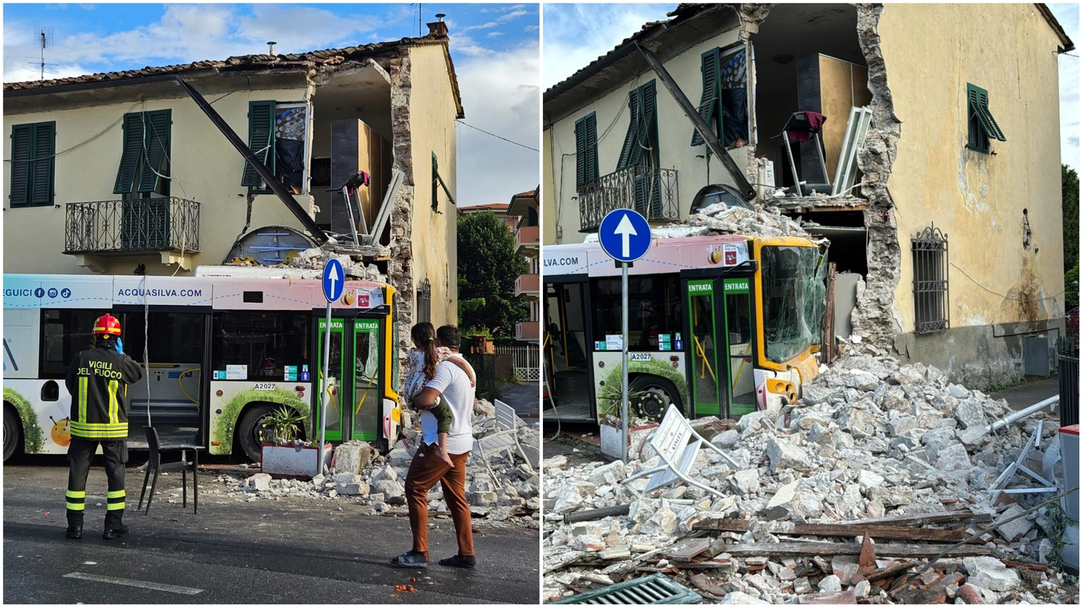 L'autobus schiantatosi a Sant'Anna in periferia di Lucca