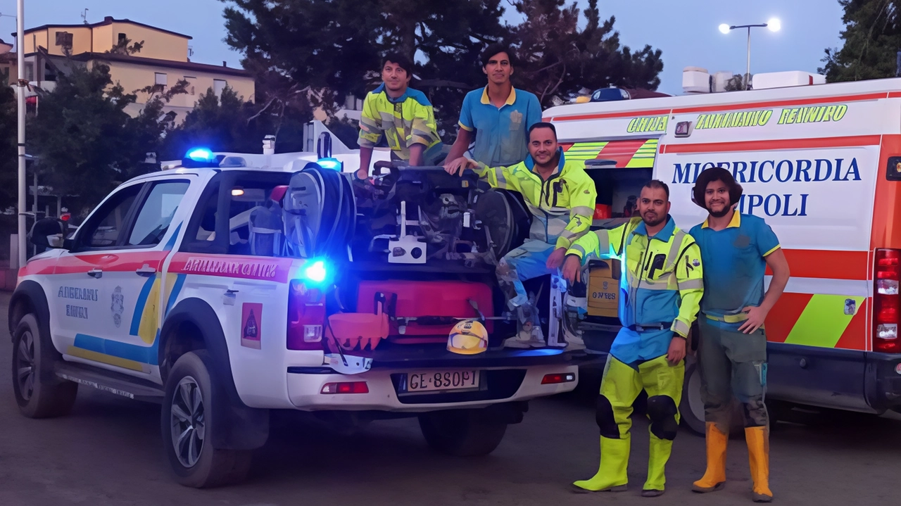 Alcuni volontari della Misericordia di Empoli nell’area colpita dal maltempo