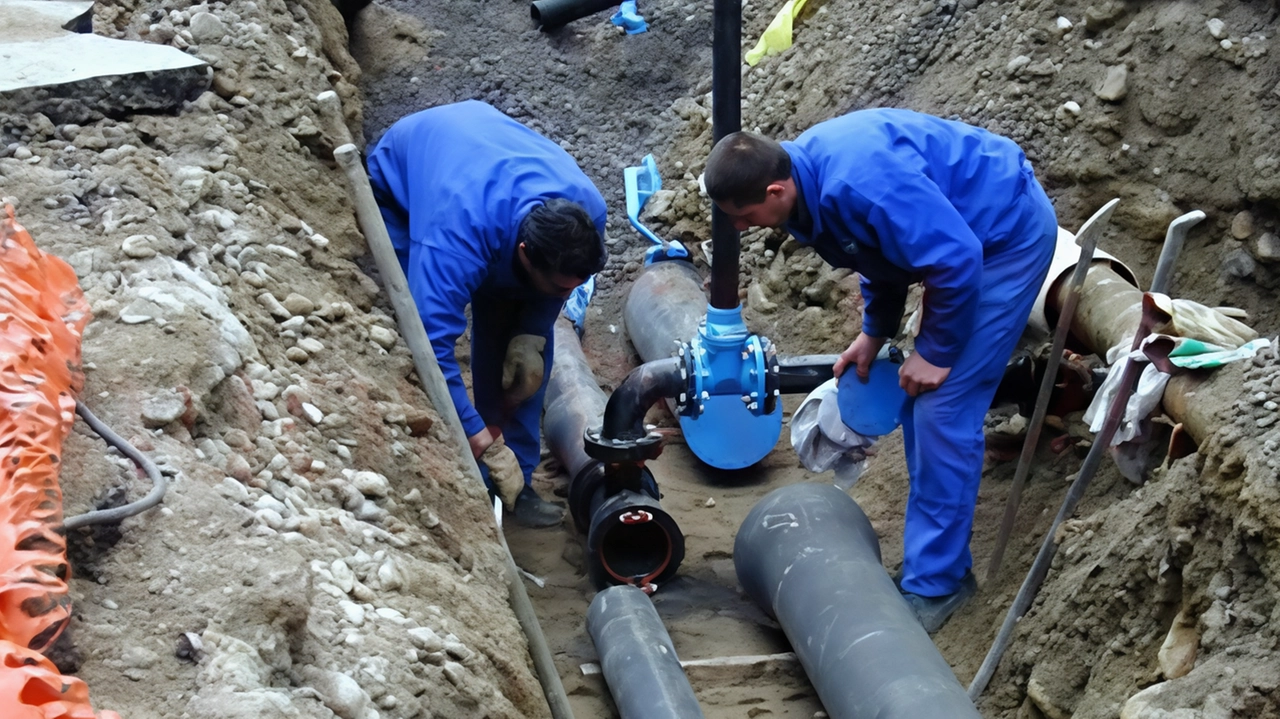 Lavori di acquedotto del Fiora a Grosseto, per il rifacimento camera di manovra in via Svizzera. I lavori di AdF...