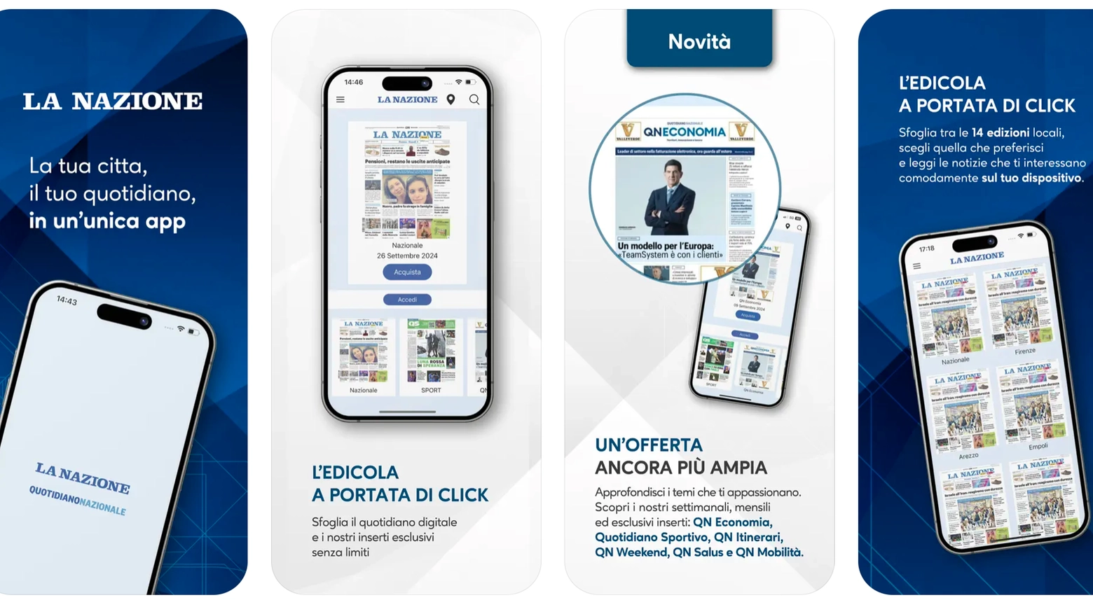 Alcune schermate della nuova versione dell'app de La Nazione