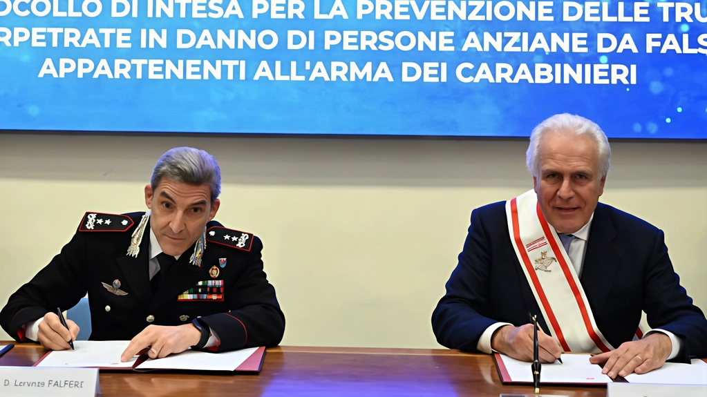 La firma dell’intesa fra il comandante. Legione carabinieri Toscana, generale Lorenzo Falferi, e il presidente della Regione Giani