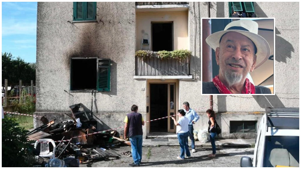 La casa andata a fuoco e, nel riquadro, la vittima. Era un parrucchiere conosciuto