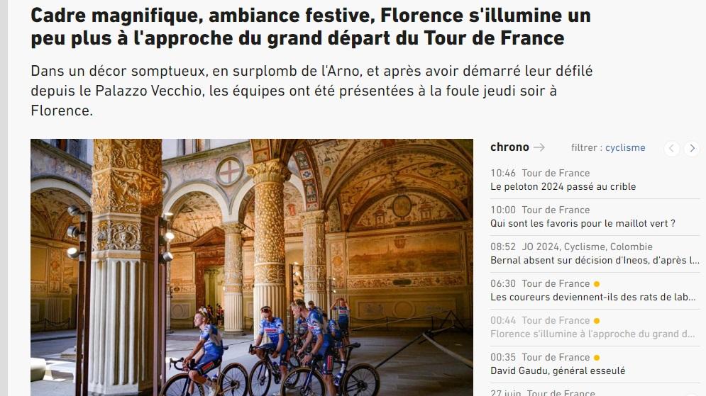 Tour de France a Firenze, “scenario sontuoso e magnifico”: L’Équipe si entusiasma. Ma i media francesi non si scaldano