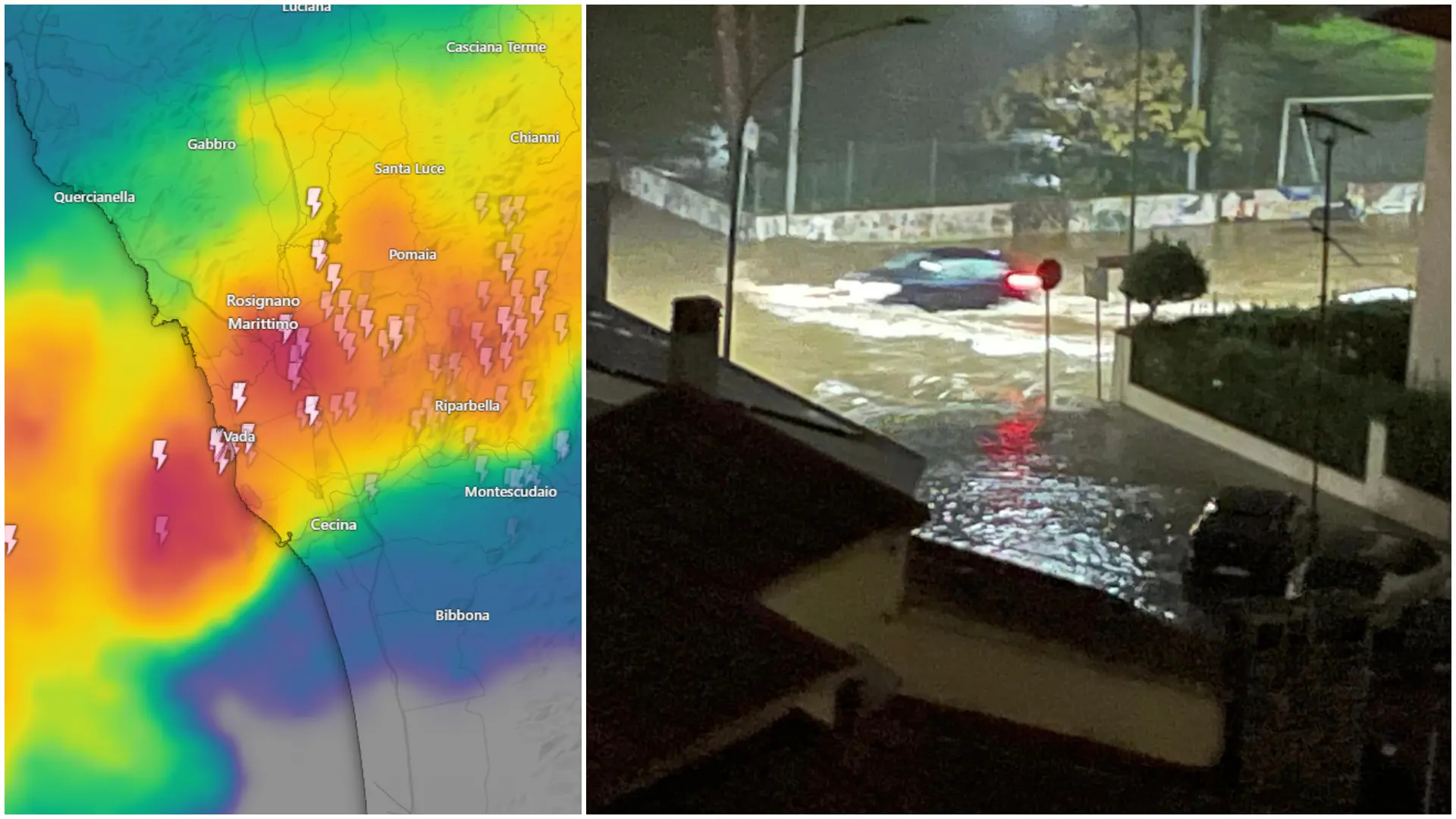 Maltempo Toscana, allagamenti nella notte da Cecina a Castellina Marittima