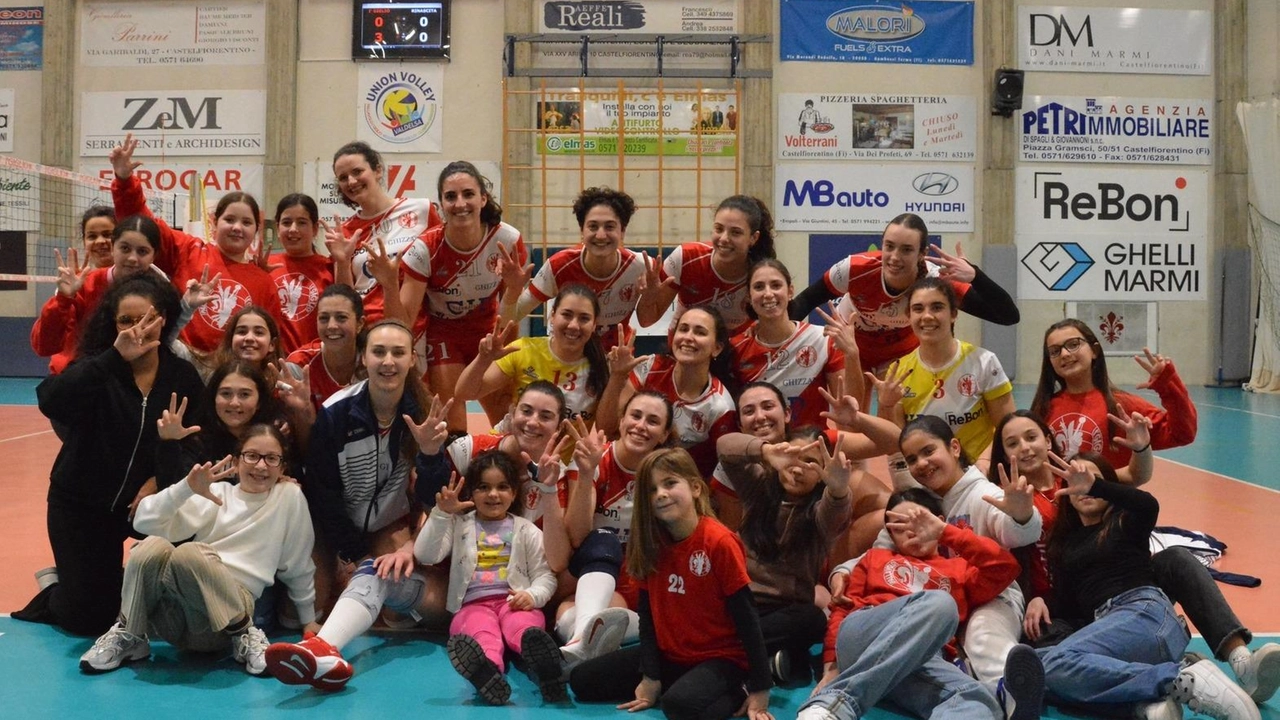 Le ragazze de I’ Giglio dopo la schiacciante vittoria sulla Rinascita Volley per 3-0