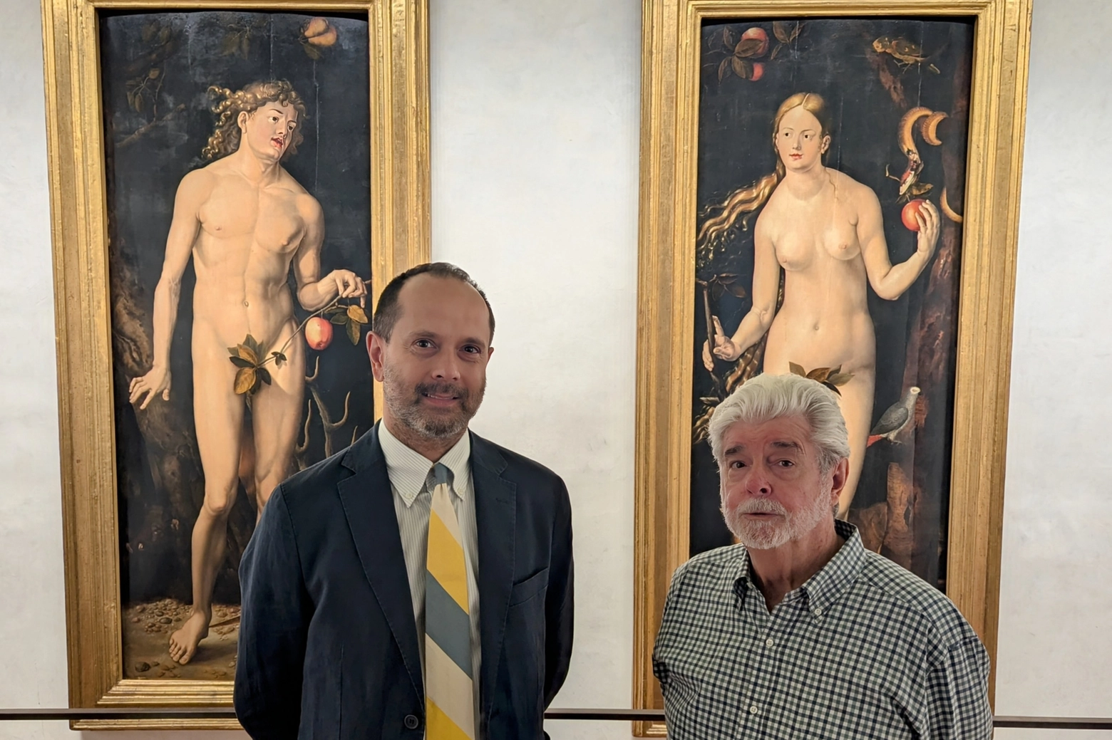 Il direttore Simone Verde e George Lucas agli Uffizi (foto Tommaso Galligani - Ufficio Stampa Gallerie Uffizi)
