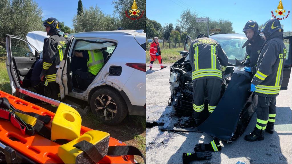 Scontro tra due auto, una finisce in un campo e abbatte una pianta di olivo