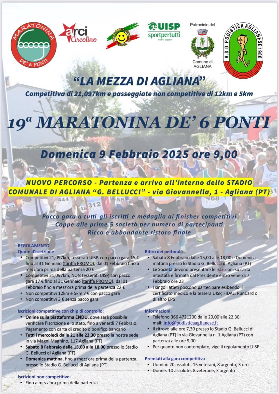 La Maratonina dei 6 Ponti si rinnova: nuovo percorso e partenza dallo stadio Bellucci di Agliana