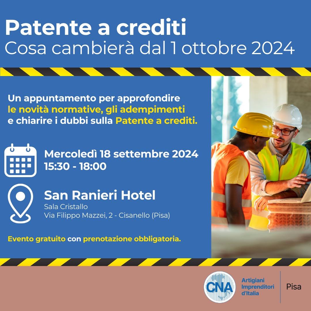 Un convegno gratuito sulla patente a crediti organizzato da Cna Pisa