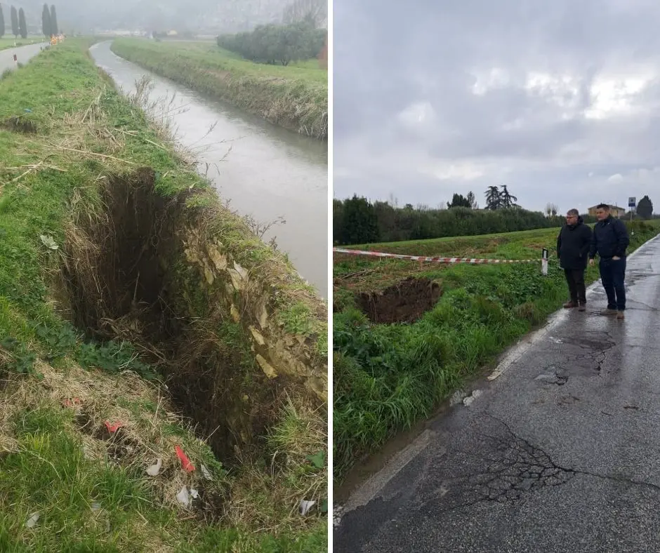 Voragine lungo l’argine del fosso. Chiusa la statale del Brennero. Traffico deviato e caos