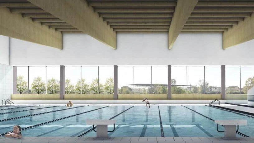 Il rendering della piscina che il Comune vuole realizzare nel quartiere di Bicchio