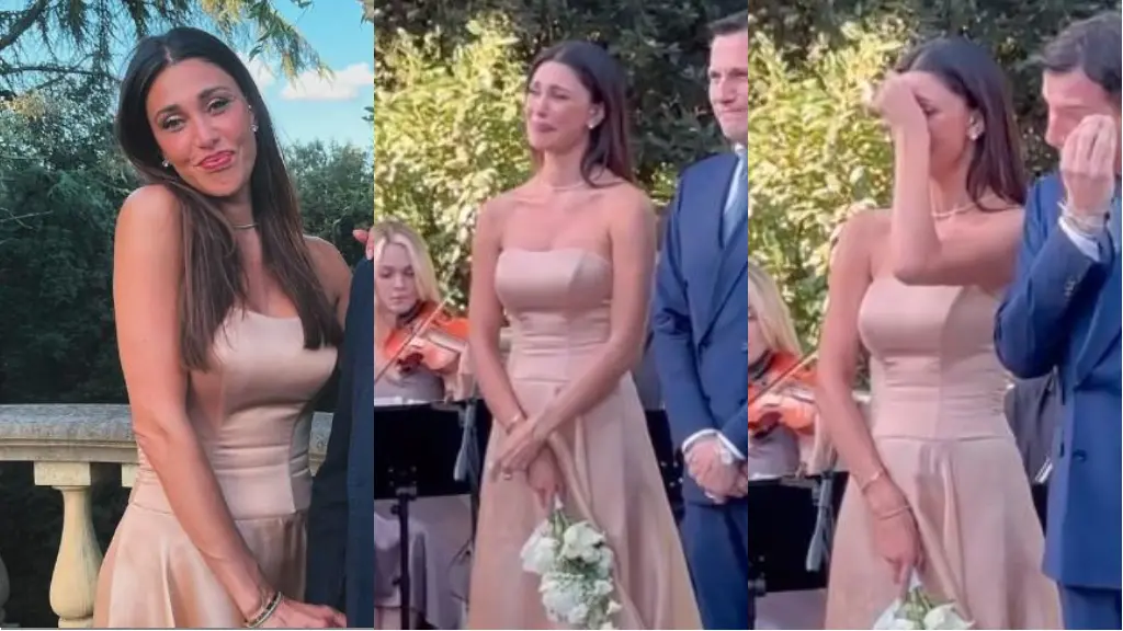 L’abito Di Belen Rodriguez Al Matrimonio Della Sorella Cecilia In Toscana