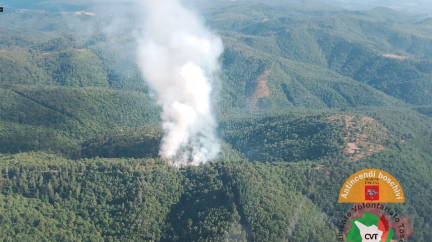 L'incendio nelle campagne di Gaiole in Chianti. La colonna di fumo era visibile da chilometri di distanza