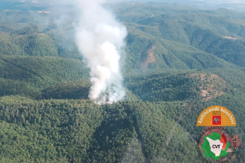 L'incendio nelle campagne di Gaiole in Chianti. La colonna di fumo era visibile da chilometri di distanza