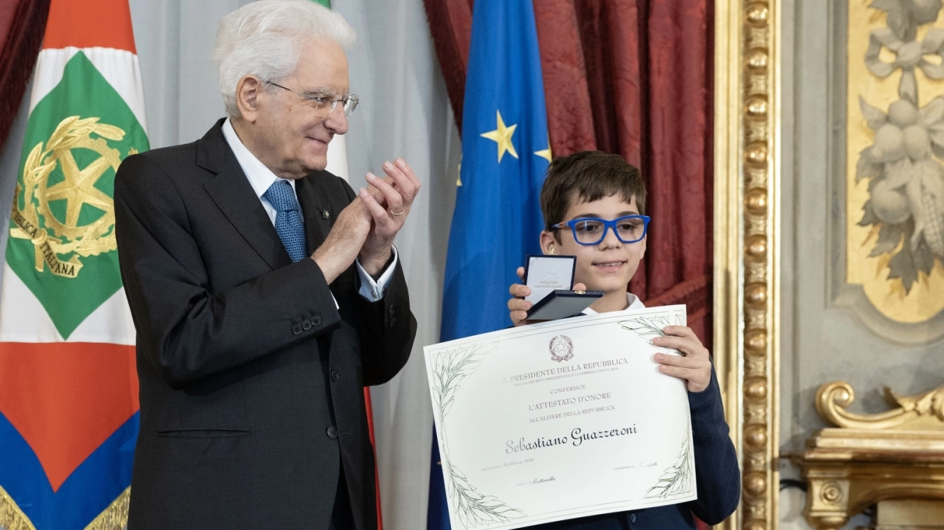 Sebastiano Guazzeroni, 9 anni, premiato dal presidente della Repubblica Sergio Mattarella