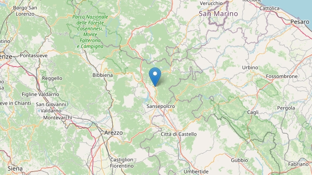 L'epicentro del terremoto nel comune di Pieve Santo Stefano, Arezzo (Foto Ingv)