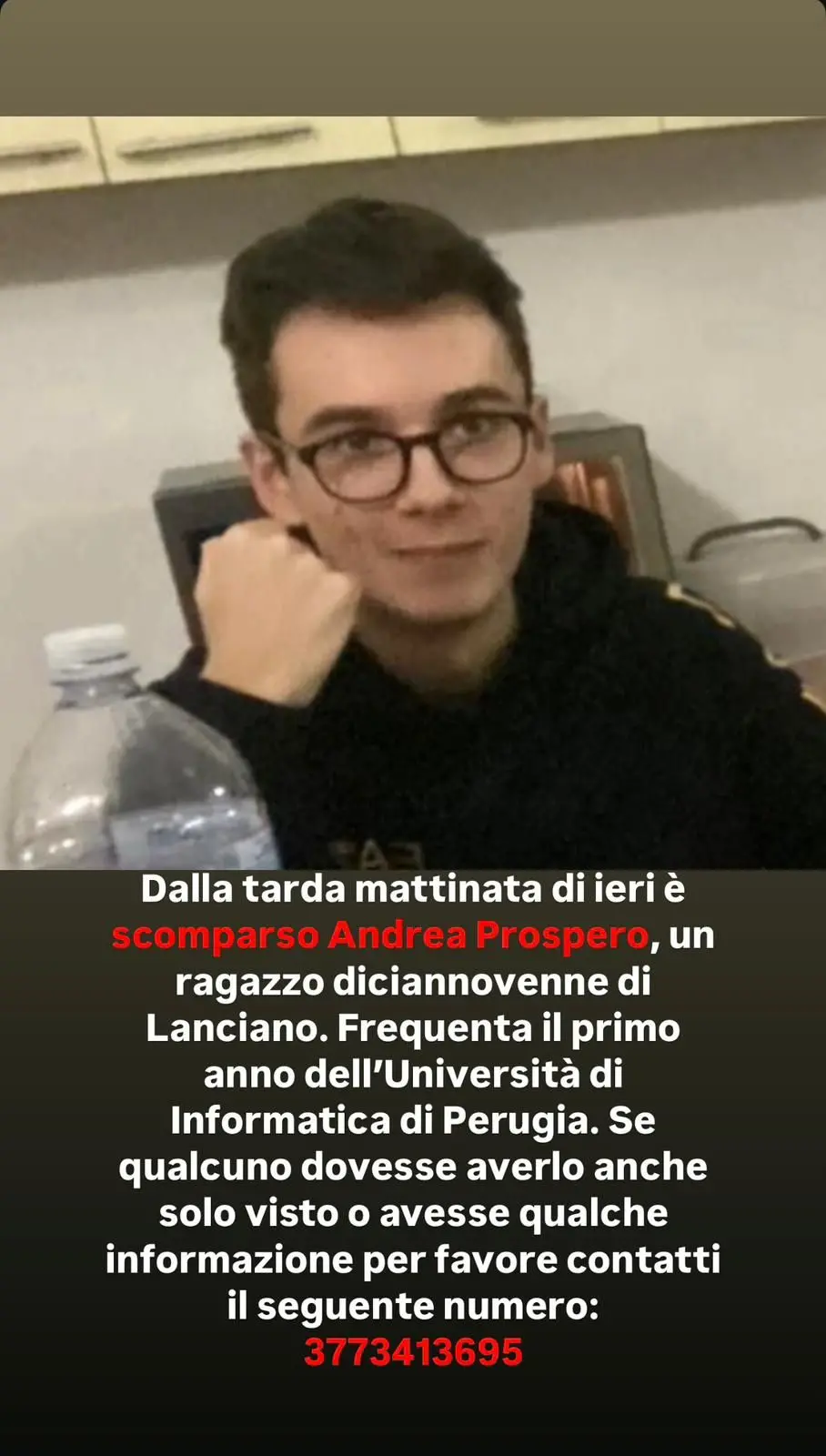 Scomparso studente universitario: il caso di Andrea all'attenzione della Prefettura