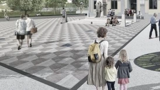 Il rendering di come si presenterà piazza San Michele a Spianate una volta concluso il progetto di rigenerazione urbana promosso dal Comune